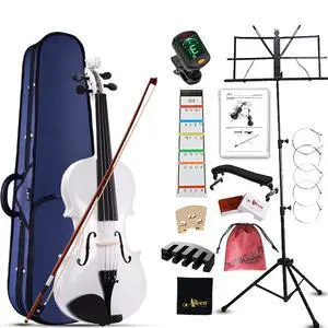 Aileen Violin 4/4 Full Size for Adults Beginners, White Fiddle Starter Kit for Students Age 12+, including Music Stand, Unique New Fingerboard Sticker, Mute Aileen Violin 4/4 Full Size for Adults Beginners, White Fiddle Starter Kit for Students Age 12+, including Music Stand, Unique New Fingerboard Sticker, Mute