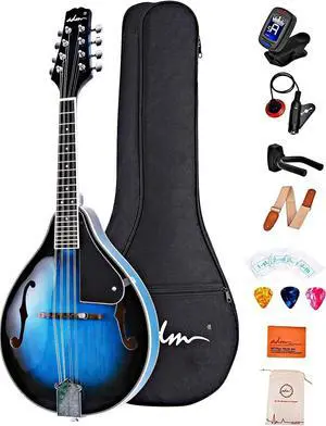 Acoustic Mandolin Instrument Kit Music A Style for Kids Students Adults Wood Mandolins Beginner Set With Bag, Tuner, Pick-up, Strap, Strings, Picks and Hanger, Blue Acoustic Mandolin Instrument Kit Music A Style for Kids Students Adults Wood Mandolins Beginner Set With Bag, Tuner, Pick-up, Strap, Strings, Picks and Hanger, Blue
