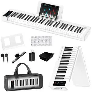 Folding Piano Keyboard, 61 Keys Sensitive Electric Piano, Semi-Weighted Portable Electric Keyboard with Bluetooth MIDI, Digital Foldable Keyboard for Beginners(White) Folding Piano Keyboard, 61 Keys Sensitive Electric Piano, Semi-Weighted Portable Electric Keyboard with Bluetooth MIDI, Digital Foldable Keyboard for Beginners(White)