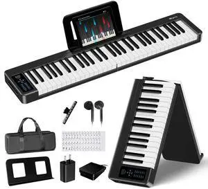 Folding Piano Keyboard, 61 Keys Sensitive Electric Piano, Weighted Portable Electric Keyboards with Bluetooth MIDI, Digital Foldable Keyboard for Beginner (Black) Folding Piano Keyboard, 61 Keys Sensitive Electric Piano, Weighted Portable Electric Keyboards with Bluetooth MIDI, Digital Foldable Keyboard for Beginner (Black)