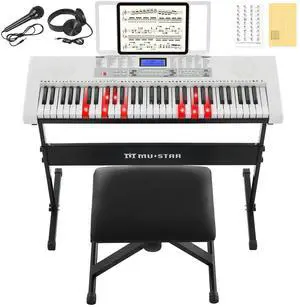 61 Key White Piano Keyboard, Electric Keyboard Piano with Light-Up Keys | 255 Tones/Rhythms, Smart Learning System,Headphone,Microphone,Keyboard Stand,Stool, Stickers,Piano Keyboard Set for Beginners 61 Key White Piano Keyboard, Electric Keyboard Piano with Light-Up Keys | 255 Tones/Rhythms, Smart Learning System,Headphone,Microphone,Keyboard Stand,Stool, Stickers,Piano Keyboard Set for Beginners