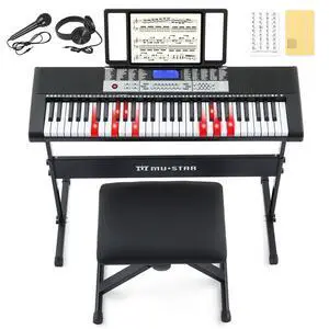 Keyboard Piano, 61 Key Electric Piano Keyboard with Light-Up Keys | 255 Tones/Rhythms,Smart Learning System,Headphone,Microphone,Keyboard Stand, Stool, Stickers,Piano Keyboard Set for Beginners Keyboard Piano, 61 Key Electric Piano Keyboard with Light-Up Keys | 255 Tones/Rhythms,Smart Learning System,Headphone,Microphone,Keyboard Stand, Stool, Stickers,Piano Keyboard Set for Beginners