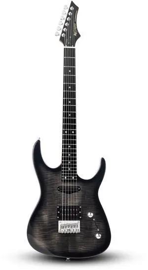 Electric Guitar,Thunderstorm ST Style Solid Body Electric Guitar, Flamed Maple Top, Purple Fixed Bridge, Railway Pickup, 24 Frets,for Beginner Student&Adult (Black Flame) Electric Guitar,Thunderstorm ST Style Solid Body Electric Guitar, Flamed Maple Top, Purple Fixed Bridge, Railway Pickup, 24 Frets,for Beginner Student&Adult (Black Flame)