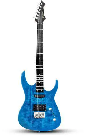 Electric Guitar,Thunderstorm ST Style Solid Body Electric Guitar, Flamed Maple Top, Purple Fixed Bridge, Railway Pickup, 24 Frets,for Beginner Student&Adult (Blue Flame) Electric Guitar,Thunderstorm ST Style Solid Body Electric Guitar, Flamed Maple Top, Purple Fixed Bridge, Railway Pickup, 24 Frets,for Beginner Student&Adult (Blue Flame)