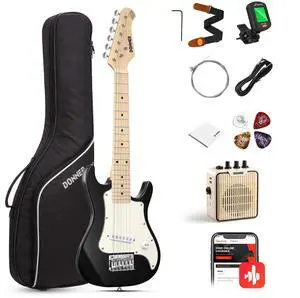 30 Inch Kids Electric Guitar Beginner Kits ST Style Mini Electric Guitar for Boys Girls with Amp, 600D Bag, Tuner, Picks, Cable, Strap, Extra Strings, DSJ-100, Black 30 Inch Kids Electric Guitar Beginner Kits ST Style Mini Electric Guitar for Boys Girls with Amp, 600D Bag, Tuner, Picks, Cable, Strap, Extra Strings, DSJ-100, Black