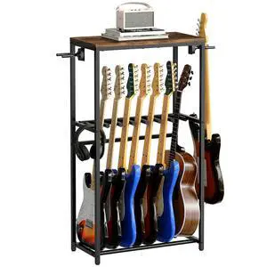 Guitar Stand, Guitar Rack for Acoustic Holder, Electric Guitar, Bass, Multiple Guitar Rack Holder for Guitars, Guitar Amp Accessories, for Home Music Studio, Rustic Brown and Black GSHR6701 Guitar Stand, Guitar Rack for Acoustic Holder, Electric Guitar, Bass, Multiple Guitar Rack Holder for Guitars, Guitar Amp Accessories, for Home Music Studio, Rustic Brown and Black GSHR6701
