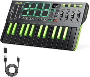 DMK25 Pro MIDI Keyboard Controller, 25 Mini Key Portable USB-C MIDI Controller with 8 Drum Pads, OLED Display, Personalized Touch Bar, Music Production Software and 40 Teaching Courses, Green DMK25 Pro MIDI Keyboard Controller, 25 Mini Key Portable USB-C MIDI Controller with 8 Drum Pads, OLED Display, Personalized Touch Bar, Music Production Software and 40 Teaching Courses, Green