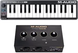 Keystation Mini 32 MK3 MIDI Controller Bundle with M-Track Duo HD Audio Interface for Studio Recording, Music Production, Podcasting, Streaming Keystation Mini 32 MK3 MIDI Controller Bundle with M-Track Duo HD Audio Interface for Studio Recording, Music Production, Podcasting, Streaming