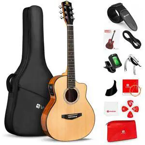 Electric Acoustic Guitar 3/4 Size - 36 Inch Acoustic Electric Guitar Cutaway Acustica Guitarra Bundle for Beginners and Students, Spruce Top, Guitarra Electro Acustica by Electric Acoustic Guitar 3/4 Size - 36 Inch Acoustic Electric Guitar Cutaway Acustica Guitarra Bundle for Beginners and Students, Spruce Top, Guitarra Electro Acustica by