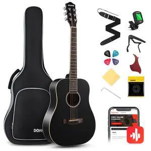 Acoustic Guitar for Beginner Adult 36'' Dreadnought 3/4 Size Black Guitar Bundle Package Kit Travel, Spruce Wood With Gig Bag Capo Tuner Strap String Guitar Picks DAG-1MB/DAT-110D Acoustic Guitar for Beginner Adult 36'' Dreadnought 3/4 Size Black Guitar Bundle Package Kit Travel, Spruce Wood With Gig Bag Capo Tuner Strap String Guitar Picks DAG-1MB/DAT-110D