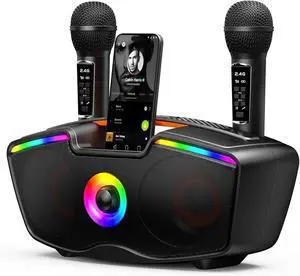Bluetooth Karaoke Machine for Adults & Kids, 80W Portable Speaker with 2 Wireless Microphones, Echo Adjustment, Support USB/AUX/TF Card, for Outdoor/Indoor Gathering Gifts Bluetooth Karaoke Machine for Adults & Kids, 80W Portable Speaker with 2 Wireless Microphones, Echo Adjustment, Support USB/AUX/TF Card, for Outdoor/Indoor Gathering Gifts