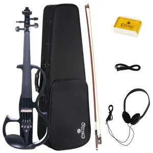 Silent Electric Solid Wood Violin Kit with Ebony Fittings, Full Size 4/4 Electric Violin for Beginner and Professional Musicians, Black Metallic Silent Electric Solid Wood Violin Kit with Ebony Fittings, Full Size 4/4 Electric Violin for Beginner and Professional Musicians, Black Metallic