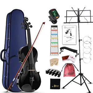 Aileen Violin 4/4 Full Size for Adults Beginners, Black Fiddle Starter Kit for Students Age 12+, including Music Stand, Unique New Fingerboard Sticker, Mute Aileen Violin 4/4 Full Size for Adults Beginners, Black Fiddle Starter Kit for Students Age 12+, including Music Stand, Unique New Fingerboard Sticker, Mute