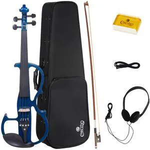 4/4 Electric Silent Violin Set, Solid Maple, Ebony Fittings, Blue 4/4 Electric Silent Violin Set, Solid Maple, Ebony Fittings, Blue