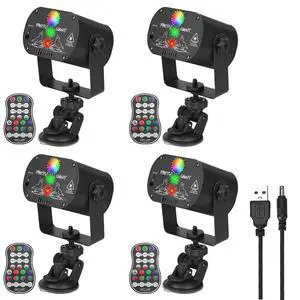 4-Pack DJ Laser Party Lights, RGB LED Disco Light, Sound Activated Projector Strobe Light with Remote Control for Christmas Halloween Decorations Karaoke Birthday Dance Wedding Stage Show 4-Pack DJ Laser Party Lights, RGB LED Disco Light, Sound Activated Projector Strobe Light with Remote Control for Christmas Halloween Decorations Karaoke Birthday Dance Wedding Stage Show