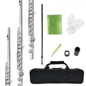 flute 16-hole closed-hole C-tone nickel-plated, beginner to play graded flute, with box and cleaning kit flute 16-hole closed-hole C-tone nickel-plated, beginner to play graded flute, with box and cleaning kit