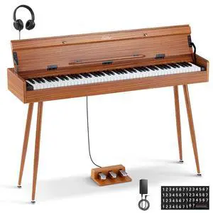 EUP-100 Digital Piano 88 Key Weighted Keyboard Full Size, Home Digital Keyboard Piano Gifts for Beginners Daughter, with Cover, Headphone, Three-Pedal, Wireless Midi & Recording, Retro Wood EUP-100 Digital Piano 88 Key Weighted Keyboard Full Size, Home Digital Keyboard Piano Gifts for Beginners Daughter, with Cover, Headphone, Three-Pedal, Wireless Midi & Recording, Retro Wood