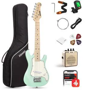 30 Inch Kids Electric Guitar Beginner Kits ST Style Mini Electric Guitar for Boys Girls with Amp, 600D Bag, Tuner, Picks, Cable, Strap, Extra Strings, DSJ-100, Green 30 Inch Kids Electric Guitar Beginner Kits ST Style Mini Electric Guitar for Boys Girls with Amp, 600D Bag, Tuner, Picks, Cable, Strap, Extra Strings, DSJ-100, Green