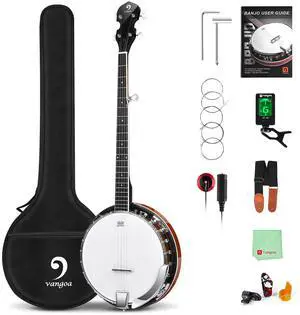 LEFT-HANDED Banjo 5 String Mahogany Open Back Banjo with Resonator, Remo Drum Head, Geared 5th String Beginner Kit with Manual, Full Size LEFT-HANDED Banjo 5 String Mahogany Open Back Banjo with Resonator, Remo Drum Head, Geared 5th String Beginner Kit with Manual, Full Size