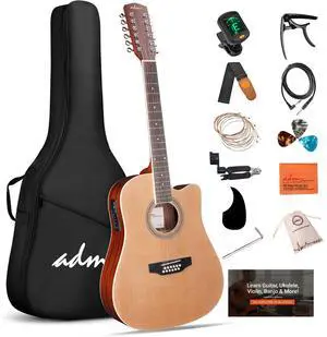 Advanced 12 String Acoustic Electric Guitar, Full Size 42" Twelve String Guitar Bundle 4-Band EQ Electroacoustic Set for Beginner Intermediate Adults Teens, Bag, Picks, Capo, Cable, Strap, Natural Advanced 12 String Acoustic Electric Guitar, Full Size 42" Twelve String Guitar Bundle 4-Band EQ Electroacoustic Set for Beginner Intermediate Adults Teens, Bag, Picks, Capo, Cable, Strap, Natural