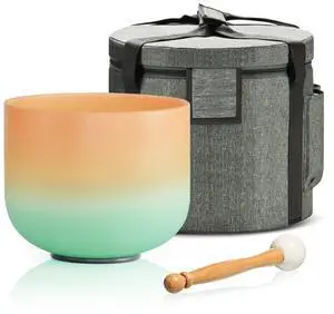 432HZ 8 Inch C Note Root Chakra Frosted Quartz Crystal Singing Bowl | Desert Sunset Colored Sound Bowl, Sound Healing Meditation,Mindfulness,Relaxation, Includes 2 Case Bags and Rubber Mallets 432HZ 8 Inch C Note Root Chakra Frosted Quartz Crystal Singing Bowl | Desert Sunset Colored Sound Bowl, Sound Healing Meditation,Mindfulness,Relaxation, Includes 2 Case Bags and Rubber Mallets