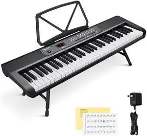 61 Keys Compact Keyboard Piano with Foldable Mini Stand, Built-in 255 Sounds, 255 Rhythms, 24 Demos, Includes Sheet Music Stand, Note Stickers & Power Supply, for Beginners, Black 61 Keys Compact Keyboard Piano with Foldable Mini Stand, Built-in 255 Sounds, 255 Rhythms, 24 Demos, Includes Sheet Music Stand, Note Stickers & Power Supply, for Beginners, Black