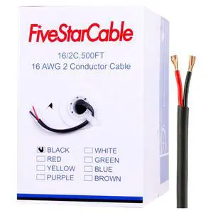 16/2 500 Ft. 2 Conductors Audio Speaker Lightning Installation High-Power Home Wiring Cable Wire (Black, 16-2 500ft) 16/2 500 Ft. 2 Conductors Audio Speaker Lightning Installation High-Power Home Wiring Cable Wire (Black, 16-2 500ft)