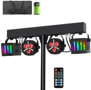 Rechargeable DJ Lights with Stand Wireless DJ Gig Bar Light Package Battery Powered Sound Activated LED Stage Lighting System with Bag DMX & Remote for Party Club Shows Booth Band Wedding Rechargeable DJ Lights with Stand Wireless DJ Gig Bar Light Package Battery Powered Sound Activated LED Stage Lighting System with Bag DMX & Remote for Party Club Shows Booth Band Wedding