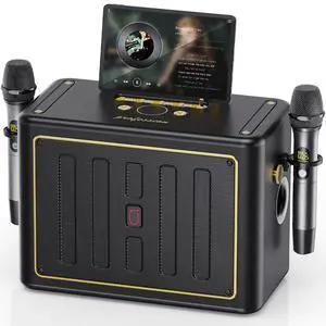 Karaoke Machine with 2 Wireless Microphones, Portable Bluetooth Singing PA System Bass/Treble Adjustment, Supports TV Connetion/Bluetooth/USB/TF/AUX for Home Party Karaoke Machine with 2 Wireless Microphones, Portable Bluetooth Singing PA System Bass/Treble Adjustment, Supports TV Connetion/Bluetooth/USB/TF/AUX for Home Party