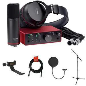 Focusrite Scarlett Solo Studio USB-C Audio Interface with Microphone and Headphones (4th Generation) Bundle with Clamp On Headphone Holder, Tripod Mic Stand + Boom, Kellopy Pop Filter & XLR Cable Focusrite Scarlett Solo Studio USB-C Audio Interface with Microphone and Headphones (4th Generation) Bundle with Clamp On Headphone Holder, Tripod Mic Stand + Boom, Kellopy Pop Filter & XLR Cable