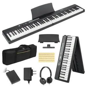 88 Key Digital Piano Foldable Full Size Electric Keyboard with Semi-Weighted Sensitive Keys, Portable Piano Set for Beginner, Bundle with Sustain Pedal, Headphones, Music Rest, Black, SEP-88F 88 Key Digital Piano Foldable Full Size Electric Keyboard with Semi-Weighted Sensitive Keys, Portable Piano Set for Beginner, Bundle with Sustain Pedal, Headphones, Music Rest, Black, SEP-88F