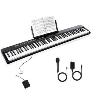 88 Key SEMI-Weighted Keyboard Piano for Beginners w/Teaching Mode | MIDI Connection, Bluetooth, Follow Mode, 1000 Tones/Rhythms, 150 Demos, Sustain Pedal, Plug-in Powered, Foldable & Portable 88 Key SEMI-Weighted Keyboard Piano for Beginners w/Teaching Mode | MIDI Connection, Bluetooth, Follow Mode, 1000 Tones/Rhythms, 150 Demos, Sustain Pedal, Plug-in Powered, Foldable & Portable
