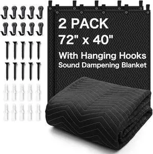 2PCS 72" x 40" Sound Dampening Blanket with Grommets,Heavy Duty Sound Absorbing Blanket for Recording Studio,Noise Reduction Soundproof Blanket,Light Blocking Acoustic Moving Blanket,Podcast,Theater 2PCS 72" x 40" Sound Dampening Blanket with Grommets,Heavy Duty Sound Absorbing Blanket for Recording Studio,Noise Reduction Soundproof Blanket,Light Blocking Acoustic Moving Blanket,Podcast,Theater