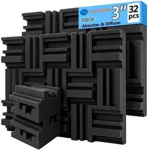 Thickened 12 X 12 X 3 Inch Acoustic Foam Panels in Diffusion Pattern, 32 Pcs High Density Sound Absorbing Foam Diffuser, Soundproof 3D Wall Padding Tiles for Recording Studio Home Office Thickened 12 X 12 X 3 Inch Acoustic Foam Panels in Diffusion Pattern, 32 Pcs High Density Sound Absorbing Foam Diffuser, Soundproof 3D Wall Padding Tiles for Recording Studio Home Office
