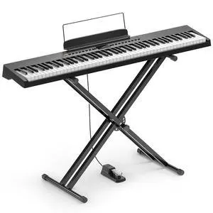 DEP-05 Digital Piano 88 Key Semi Weighted Velocity-Sensitive Keyboard, Portable Electric Piano Keyboard Set with Detachable X-shaped Stand Pedal Stickers, Gifts for Beginners Women Girls, Black DEP-05 Digital Piano 88 Key Semi Weighted Velocity-Sensitive Keyboard, Portable Electric Piano Keyboard Set with Detachable X-shaped Stand Pedal Stickers, Gifts for Beginners Women Girls, Black