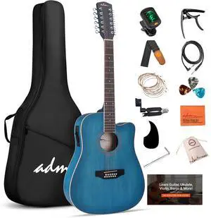 Advanced 12 String Acoustic Electric Guitar, Full Size 42" Twelve String Guitar Bundle 4-Band EQ Electroacoustic Set Beginner Intermediate Adults, Bag, Picks, Capo, Cable, Strap (Blue, 42 Inch) Advanced 12 String Acoustic Electric Guitar, Full Size 42" Twelve String Guitar Bundle 4-Band EQ Electroacoustic Set Beginner Intermediate Adults, Bag, Picks, Capo, Cable, Strap (Blue, 42 Inch)