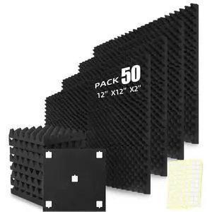 50 Pack Acoustic Foam Panels, 12"x12"x2" Egg Crate Sound Proof Foam | Sound Absorbing Panels for Studio, Home Theater, Office, Bedroom, Noise Cancelling Wall Panels, Black 50 Pack Acoustic Foam Panels, 12"x12"x2" Egg Crate Sound Proof Foam | Sound Absorbing Panels for Studio, Home Theater, Office, Bedroom, Noise Cancelling Wall Panels, Black