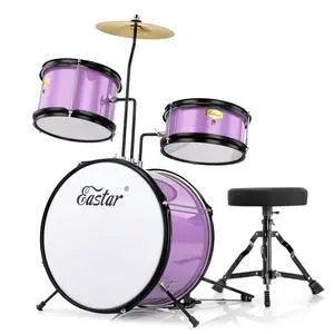 Drum Set 14 inch for Beginners,3 Piece Junior Drum Kit with Bass Tom Snare Drum,Adjustable Throne, Cymbal, Pedal & Two Pairs of Drumsticks, Metallic Purple Drum Set 14 inch for Beginners,3 Piece Junior Drum Kit with Bass Tom Snare Drum,Adjustable Throne, Cymbal, Pedal & Two Pairs of Drumsticks, Metallic Purple
