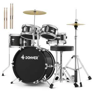 Kid Drum Sets- 5-Piece for Beginners, 14 inch Full Size Complete Junior Drum Kit with Adjustable Throne, Cymbal, Hi-Hat, Pedal & Drumstick, Metallic Black Kid Drum Sets- 5-Piece for Beginners, 14 inch Full Size Complete Junior Drum Kit with Adjustable Throne, Cymbal, Hi-Hat, Pedal & Drumstick, Metallic Black