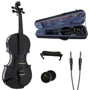 4/4 Full Size Acoustic & Electric Violin for Beginners & Professionals, Hand-Carved Solid Spruce Top, Ebony Fine Tuners, Full Set with Case, Bow, Rosin & AUX Cable (Metallic Black) 4/4 Full Size Acoustic & Electric Violin for Beginners & Professionals, Hand-Carved Solid Spruce Top, Ebony Fine Tuners, Full Set with Case, Bow, Rosin & AUX Cable (Metallic Black)