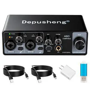 USB Audio Interface with ASIO Drivers, 24Bit 192Khz, Phantom Power +48v, Low Latency for Home Studio Recording, PC/MAC Compatible (2 CHANNEL) USB Audio Interface with ASIO Drivers, 24Bit 192Khz, Phantom Power +48v, Low Latency for Home Studio Recording, PC/MAC Compatible (2 CHANNEL)