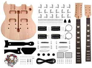 DIY Electric Guitar Kit Double Neck 12 String Beginner Guitar Kit | Mahogany Body, Mahogany Neck, Rosewood Fretboard, Right Handed, Chrome Hardware, Build Your Own Guitar DIY Electric Guitar Kit Double Neck 12 String Beginner Guitar Kit | Mahogany Body, Mahogany Neck, Rosewood Fretboard, Right Handed, Chrome Hardware, Build Your Own Guitar
