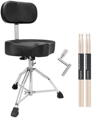 Saddle Drum Throne with Backrest - Heavy Duty 330 lbs Drum Stool | Adjustable Ergonomic Drum Chair with Motorcycle Style Drum Seat, with 2 Pairs 5A Drumsticks & Drum Key for Adult Drummers Saddle Drum Throne with Backrest - Heavy Duty 330 lbs Drum Stool | Adjustable Ergonomic Drum Chair with Motorcycle Style Drum Seat, with 2 Pairs 5A Drumsticks & Drum Key for Adult Drummers