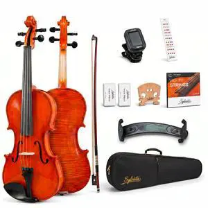 4/4 Full Size Violin Starter Kit, Acoustic Fiddle for Beginners & Students, Tiger-Striped Violin 4/4 Full Size with Ebony Fittings, Includes Alice Bow, 2 Bridges, Tuner, and Case 4/4 Full Size Violin Starter Kit, Acoustic Fiddle for Beginners & Students, Tiger-Striped Violin 4/4 Full Size with Ebony Fittings, Includes Alice Bow, 2 Bridges, Tuner, and Case