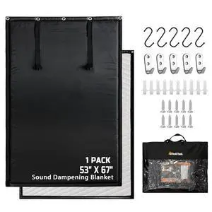 Soundproof Curtains 53" x 67" Acoustic Sound Barrier Dampening Blanket for Doors & Windows, Noise Blocking Blackout Curtain, Use for Recording Studio Home Office,Black Soundproof Curtains 53" x 67" Acoustic Sound Barrier Dampening Blanket for Doors & Windows, Noise Blocking Blackout Curtain, Use for Recording Studio Home Office,Black