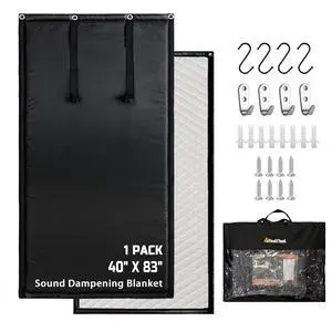 Soundproof Curtains 40" x 83" Acoustic Sound Barrier Dampening Blanket for Doors & Windows, Noise Blocking Blackout Curtain, Use for Recording Studio Home Office, Black Soundproof Curtains 40" x 83" Acoustic Sound Barrier Dampening Blanket for Doors & Windows, Noise Blocking Blackout Curtain, Use for Recording Studio Home Office, Black