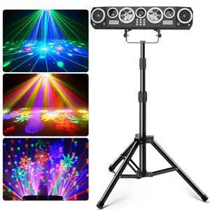 All-in-One DJ Light with Stand, Rotating Multi-Beam Effects | 50+ Laser Lights, 180° Wide-angle Bee-eye Effects, 63 RGBWA+UV Strobes, DMX512, Remote and Sound Activation for Club, Party All-in-One DJ Light with Stand, Rotating Multi-Beam Effects | 50+ Laser Lights, 180° Wide-angle Bee-eye Effects, 63 RGBWA+UV Strobes, DMX512, Remote and Sound Activation for Club, Party