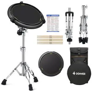 Drum Practice Kit - Snare Stand + 12'' Marching Pad, Drumsticks, Backpack - Fits 10''-14'' Drums (Black) Drum Practice Kit - Snare Stand + 12'' Marching Pad, Drumsticks, Backpack - Fits 10''-14'' Drums (Black)