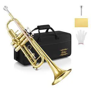 ETR-390 Standard B Flat Trumpet for Beginners Intermediate, Advanced Upgraded Trumpet Instrument with Hard Case, Cleaning Kit, 7C Mouthpiece, Gloves, Golden ETR-390 Standard B Flat Trumpet for Beginners Intermediate, Advanced Upgraded Trumpet Instrument with Hard Case, Cleaning Kit, 7C Mouthpiece, Gloves, Golden