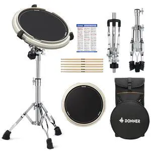 Drum Practice Pad & Stand Kit with 12'' Silent Marching Pad, Drumsticks, Backpack - Adjustable Fits 10''-14'' Drums (White) Drum Practice Pad & Stand Kit with 12'' Silent Marching Pad, Drumsticks, Backpack - Adjustable Fits 10''-14'' Drums (White)